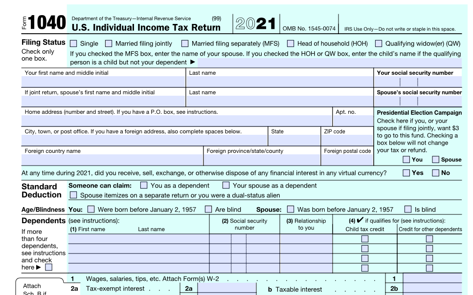 Printable IRS Form 1040 for Tax Year 2021 CPA Practice Advisor