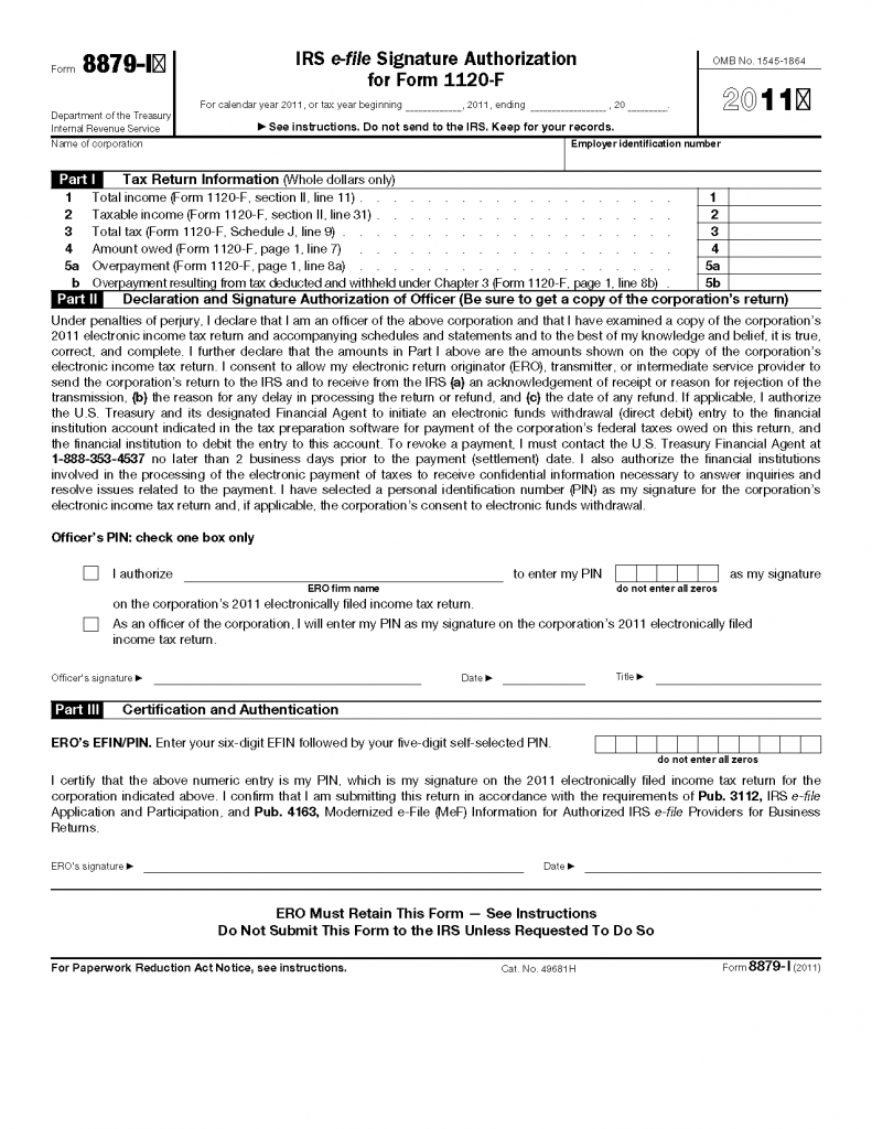 Downloadable Form 8879 IRS E-File Signature Authorization - 2014 Tax ...